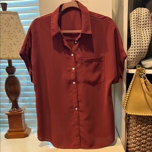 Bean paste Red Button down lightweight cap sleeve shirt